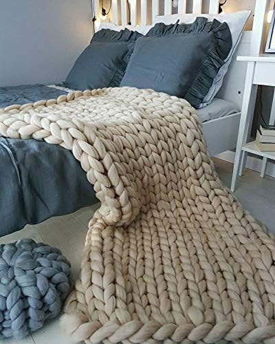 Knitted Throw Blanket for Sofa,Handmade Knit Chunky Blanket Throw Sofa Throw for Gift Sofa Bed,Chunky Knit Blanket(Camel 60"x60")