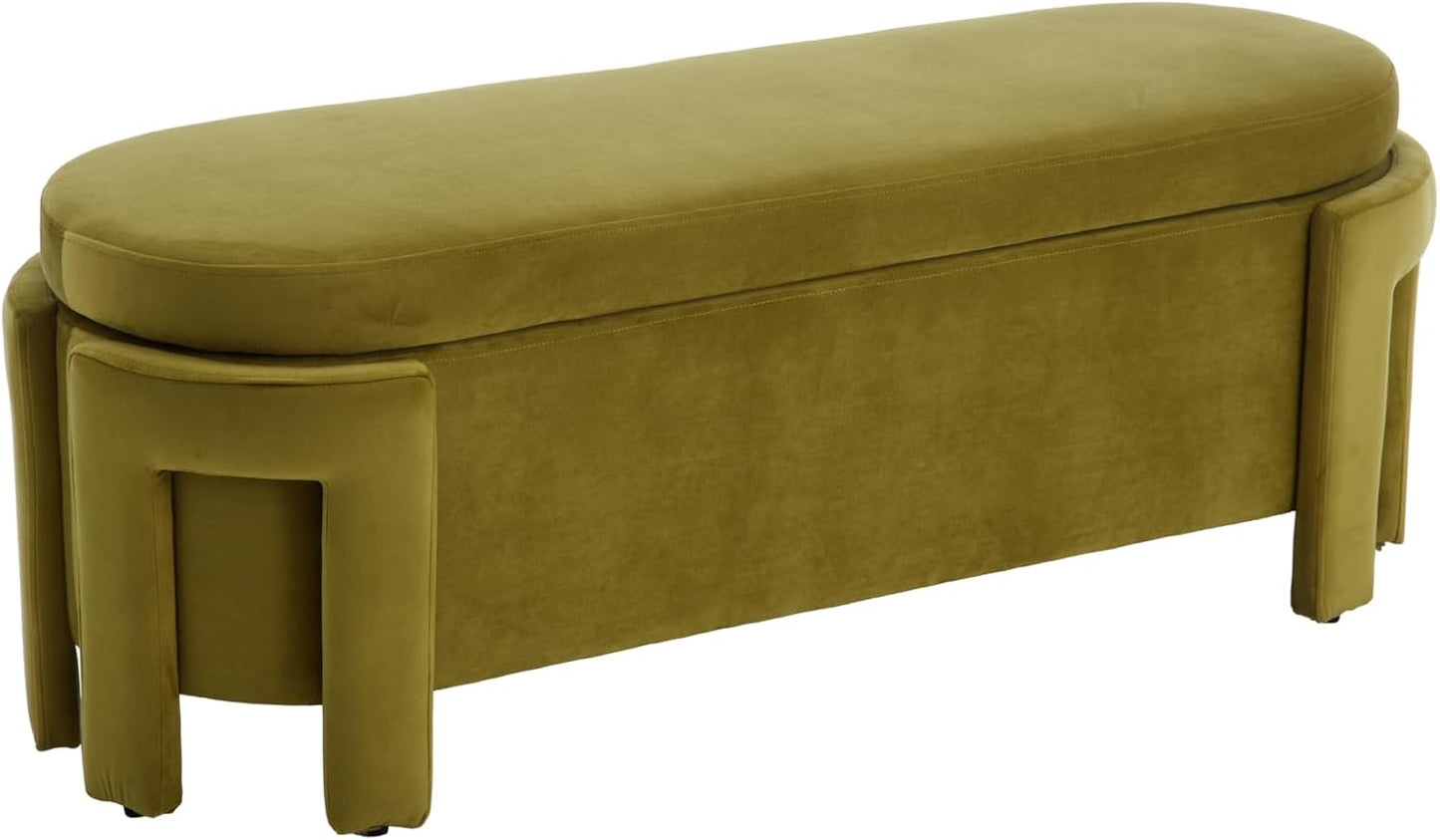 Modern Upholstered Storage Bench, Velvet Fabric 50" Long Entryway Bench with Storage and Seating, Comfy Cute Ottoman Bench for Living Room/End of Bed/Hallway, Olive Green