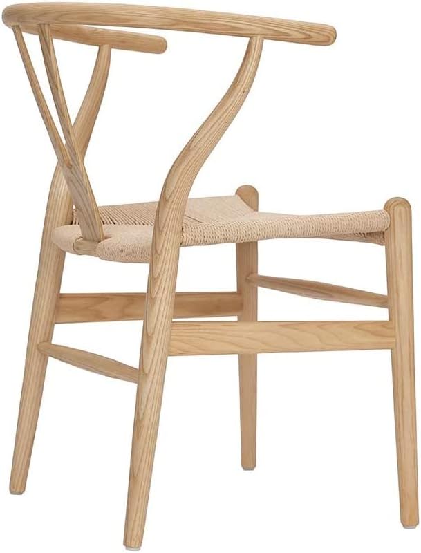 Tomile Solid Wood Wishbone Chair Y Chair Mid-Century Armrest Dining Chair, Hemp Seat (Ash Natural, Pack of 2)