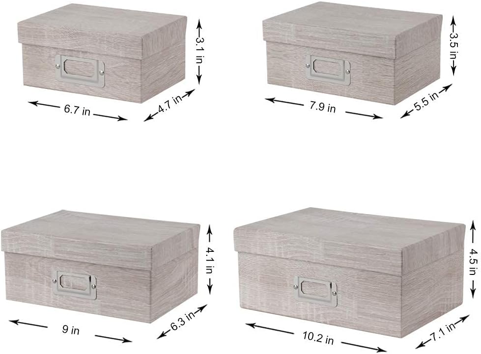 Briful Photo Boxes with Lids - 4 in 1 Set Waterproof Storage Boxes with Handles - Decorative Multiple Size Storage Bins for Clothes/Shoes/Office/Cosmetic/Books