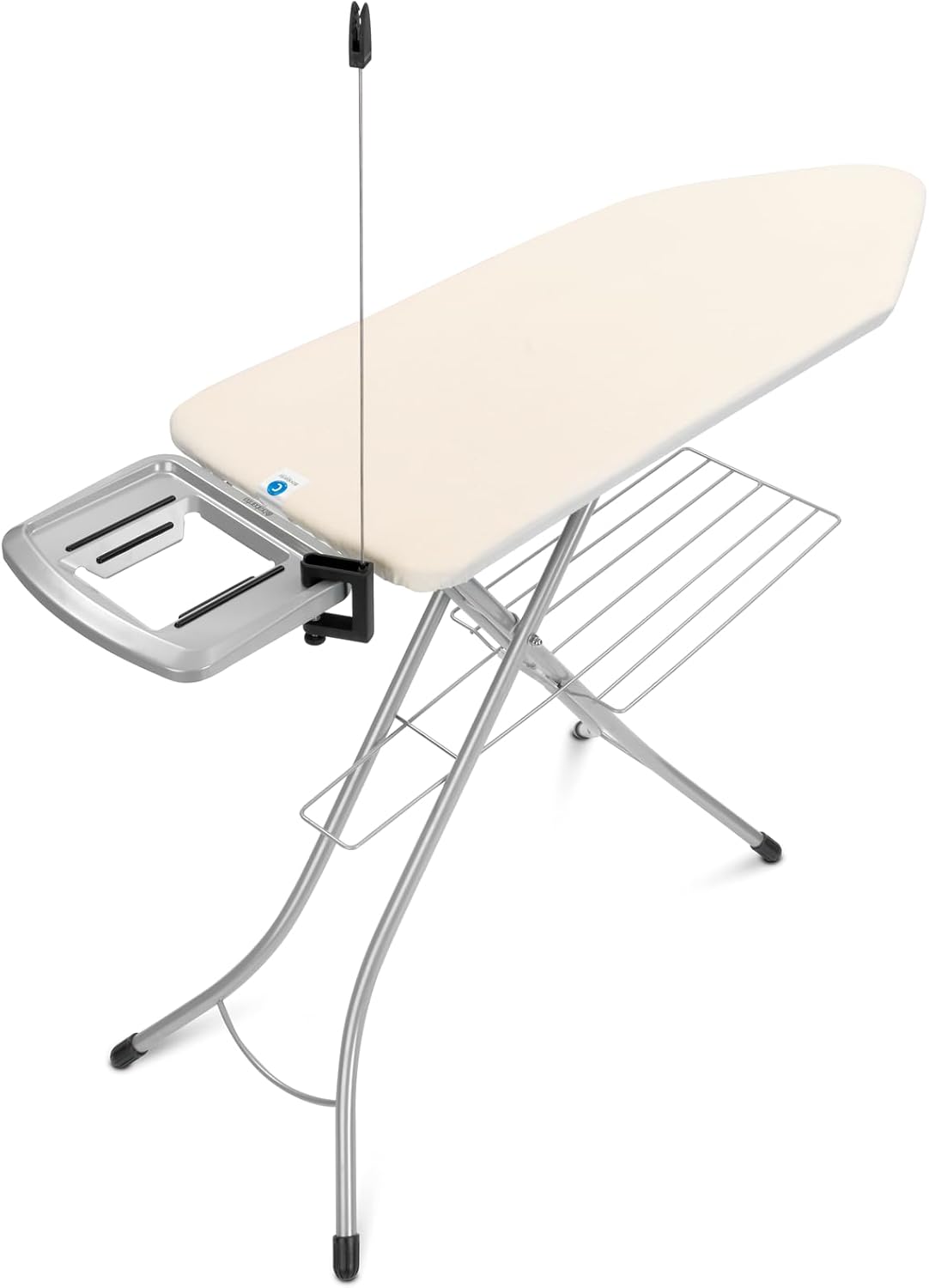 Brabantia Size C Ironing Board (49 x 18in) 7 Height Options, Solid Steam Iron Rest Holder & Linen Rack & Cord Holder (Ecru) Non-Slip Feet, Anti-Collapse Child Locks