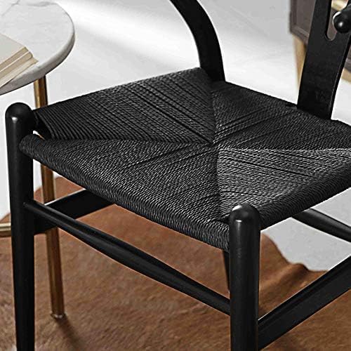 Tomile Solid Wood Wishbone Chair Y Chair Mid-Century Armrest Dining Chair, Hemp Seat (Ash Wood Black., Pack of 1)