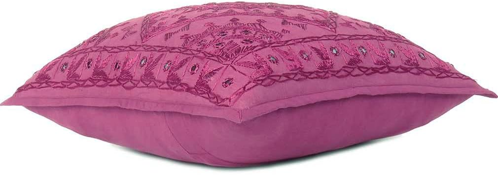 Eyes of India Embroidered Decorative Boho Throw Pillow Cover with Mirrors, Handmade Bohemian Accent Cushion Case for Sofa Couch Bedroom Living Room (Burgundy, 24" x 24")