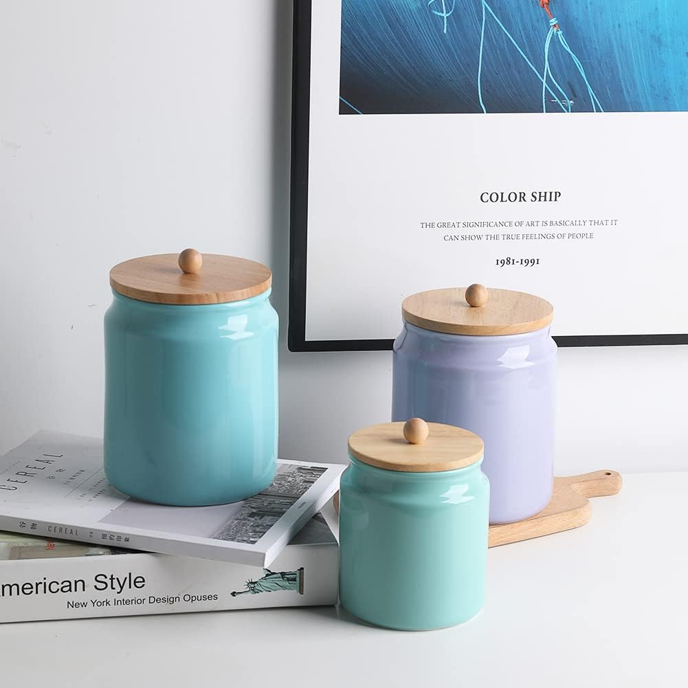 Sweejar Ceramic Kitchen Canisters, 58 FLOZ Porcelain Food Storage Jar with Airtight Seal Wooden Lid, Home Container Serving for Coffee Beans, Tea-leave, Sugar, Salt and More, Tool Bucket (Black)