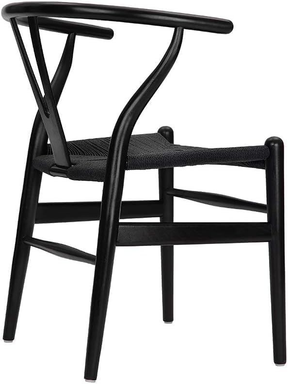 Tomile Solid Wood Wishbone Chair Y Chair Mid-Century Armrest Dining Chair, Hemp Seat (Ash Wood Black., Pack of 1)