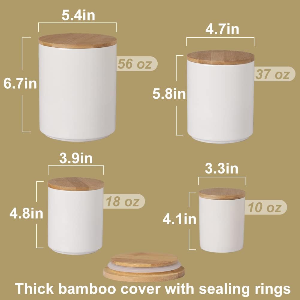 Sweejar Kitchen Canisters Ceramic Food Storage Jar Set, Stackable Containers with Airtight Seal Bamboo Lid for Serving Ground Coffee, Tea,Grains, Herbs,Sugar, Salt and More - Pack of 4（Gray）
