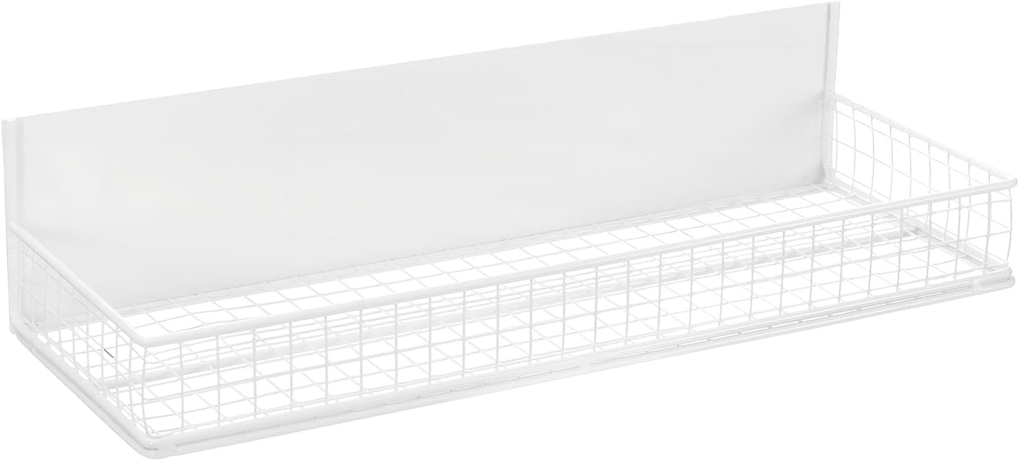 Magnetic Shelf for Fridge Magnetic Basket Organizer Wire Mesh Magnetic Holder Magnet Shelf Accessories for Office Kitchen Classroom Storage,White, 13.77" x 5.11" x 1.7"