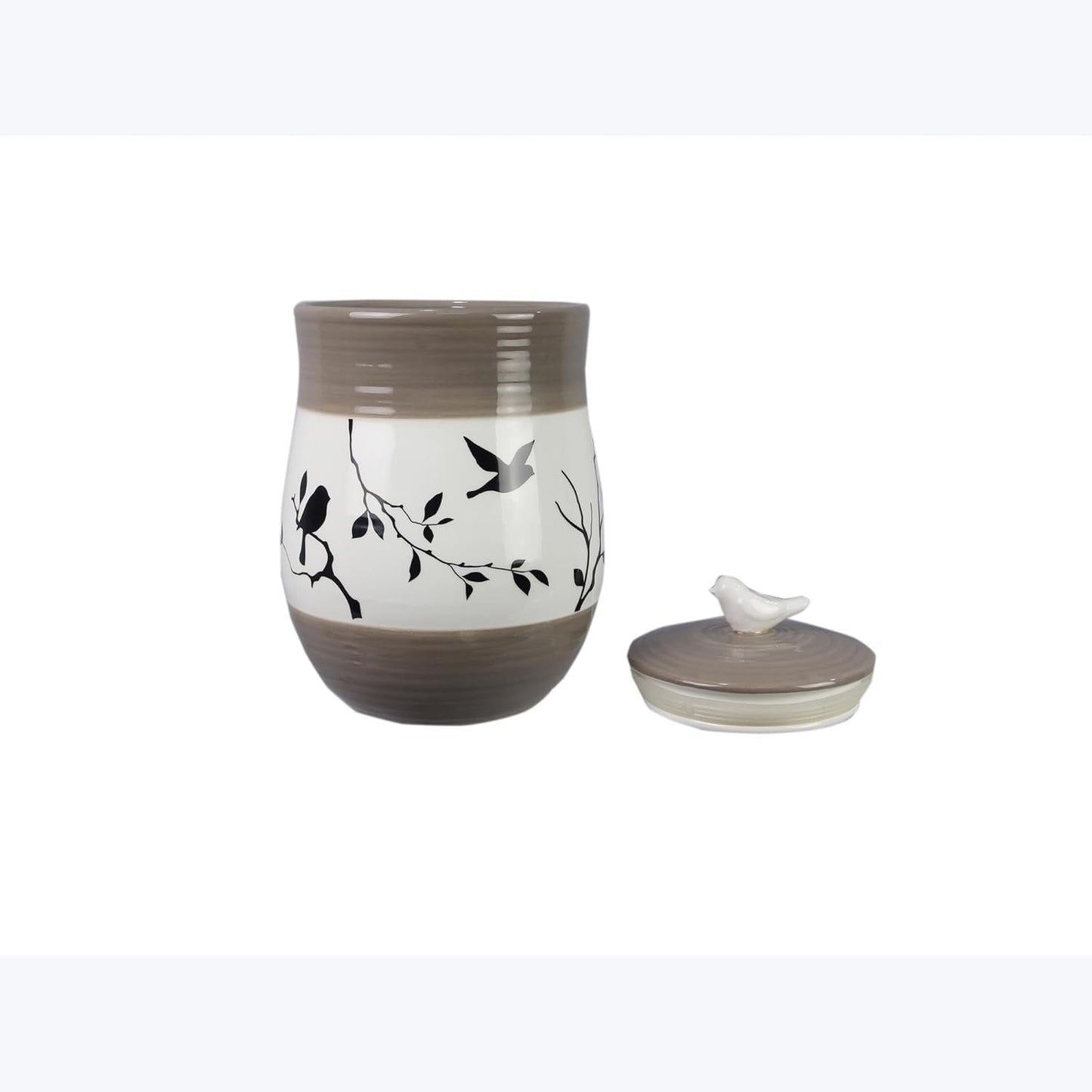 Young's Inc. 4 Pcs Set Botanical Ceramic Canisters- Storage Container for Kitchen and Bathroom - Beautiful Home Decor Accent to Store Food, Coffee, Tea, and More - Brown, White