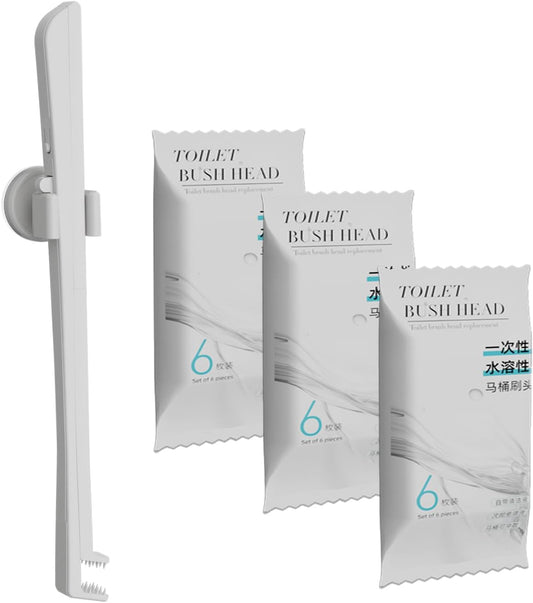 Disposable Toilet Brush with Replaceable Heads, Wall-Mounted Holder, Hygienic Bathroom Cleaning Tool (WhiteToilet Brush + 18 Refills)