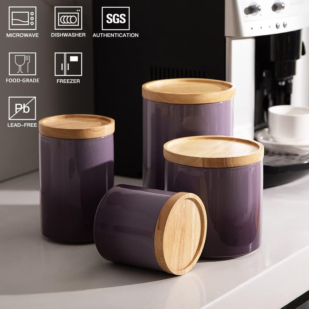 Sweejar Ceramic Food Storage Jar, Stackable Kitchen Canisters, Containers with Airtight Seal Wooden Lid for Serving Ground Coffee, Tea, Sugar, Salt and More - 16 Fl Oz (Gradient Purple)