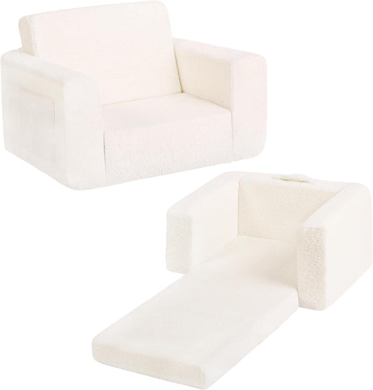 Welnow 2-in-1 Kids Sofa Chair, Convertible Toddler Chair Flip Out Children Sofa Chair Folding Kids Play Sofa with Side Pockets & Removable Cover Armrest Chair for Girl or Boy
