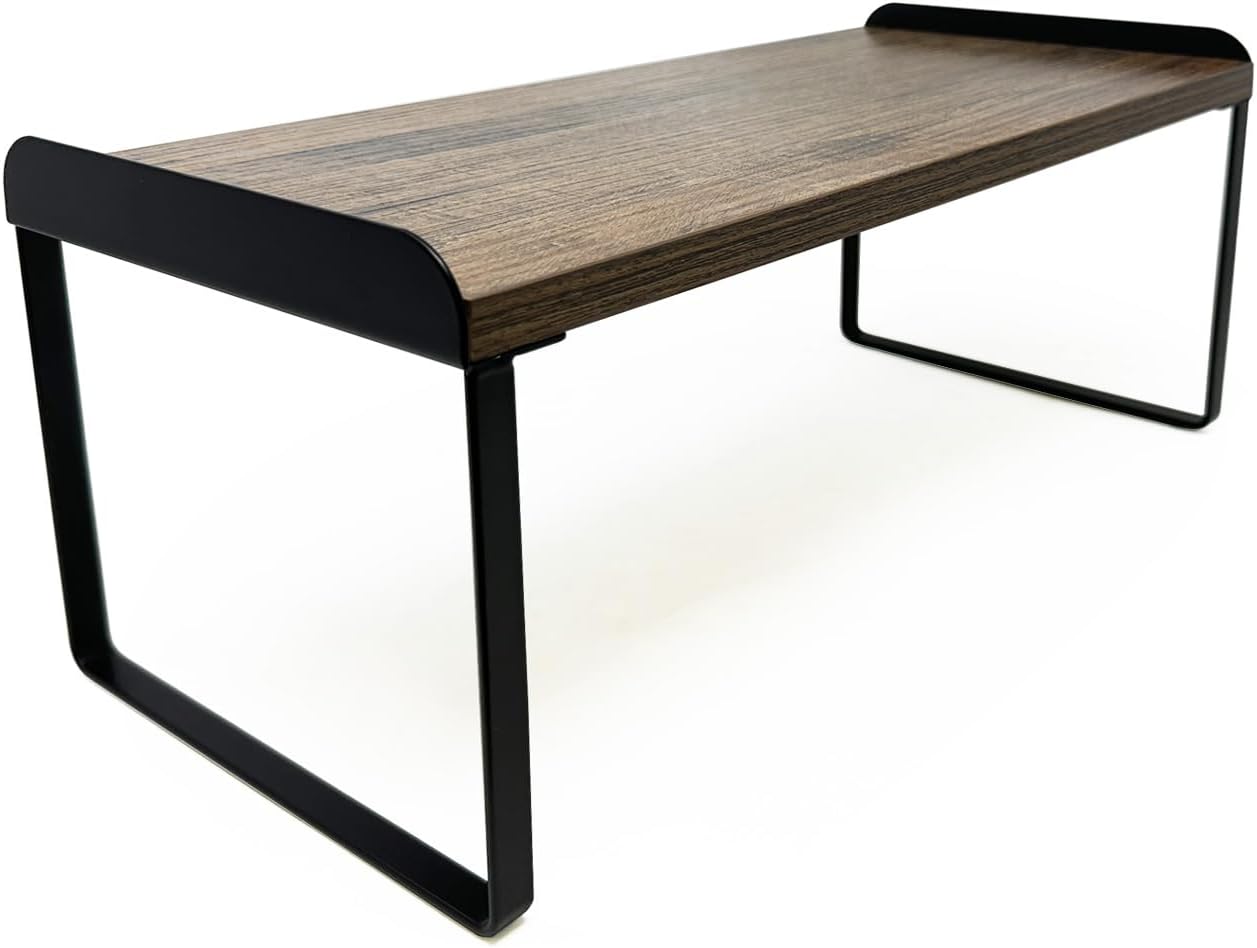 Mitus Shelf Organizer and Storage, Tiered Wood Cabinet Rack for The Kitchen Counter, Bathroom Counter, Pantry Cupboard, Office Desk Bookshelf, 16" Wide Walnut Brown and Black