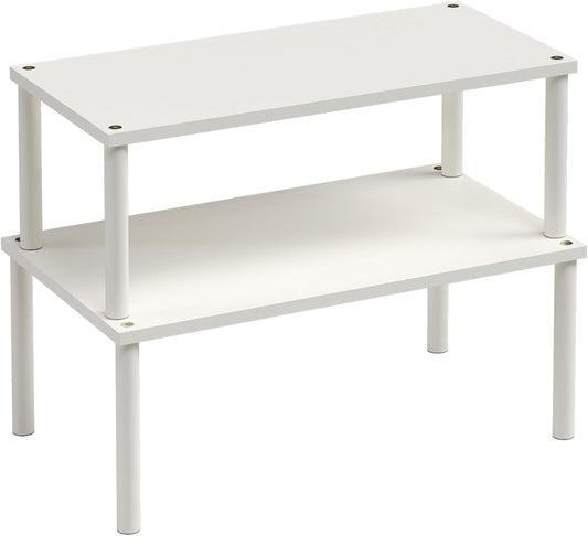 Cabinet Organizer Shelf(Set of 2),Kitchen Counter Shelves,Bamboo Spice Rack Countertop and Cabinet,Stackable Expandable,Large(White)