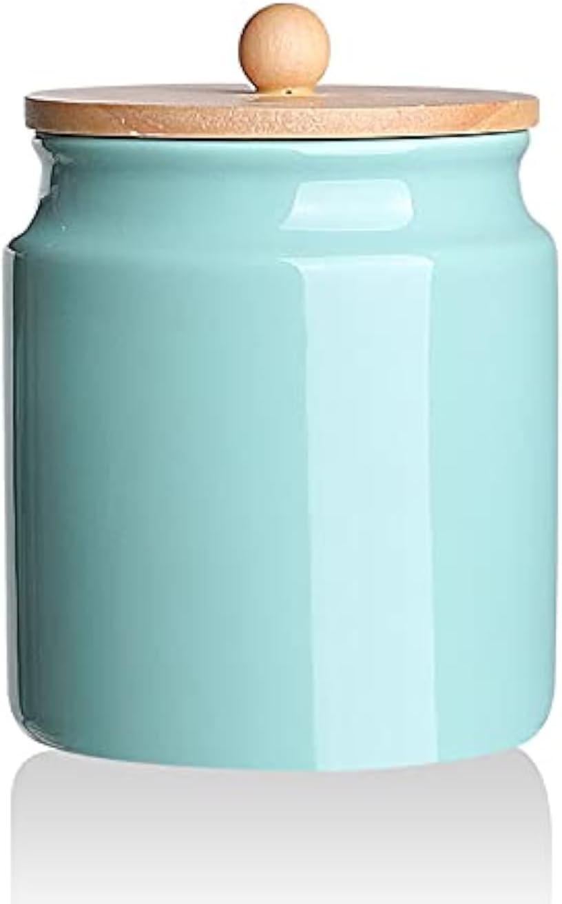 Sweejar Ceramic Kitchen Canisters, 28 FLOZ Porcelain Food Storage Jar with Airtight Seal Wooden Lid, Home Container Serving for Coffee Beans, Tea-leave, Sugar, Salt, Tool Bucket (Turquoise)