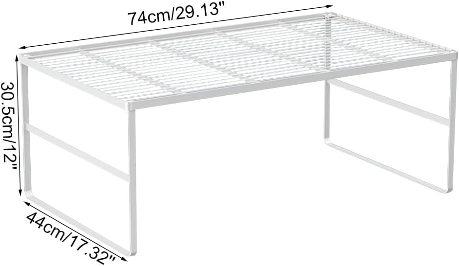 Kitchen Cabinet Storage Shelf Stackable Wire Spice Rack Organizer Heavy Duty Space Saver for Bathroom Bedroom Closet Laundry Room Office Countertop - White, Pack 1