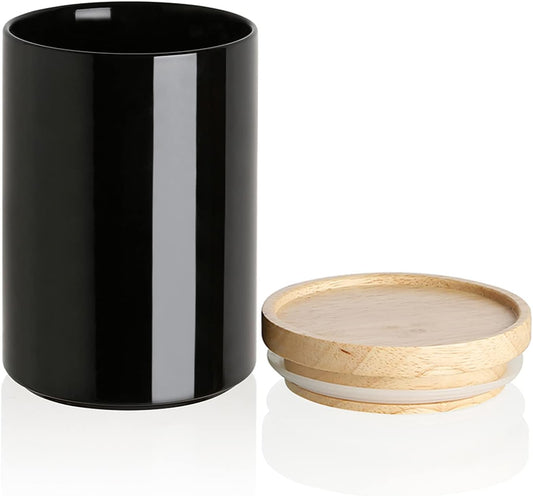 Sweejar Kitchen Canisters Ceramic Food Storage Jar, Stackable Containers with Airtight Seal Wooden Lid for Serving Coffee Bean, Flour, Tea, Cookies and More - 58 Fl Oz(Black)
