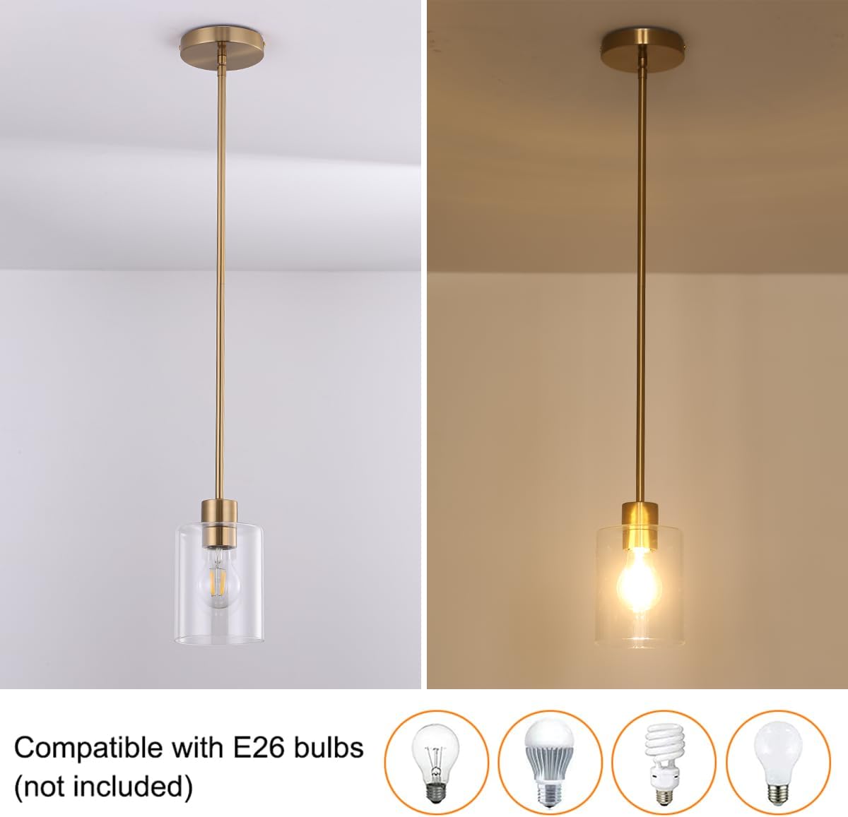 Brass Pendant Lights,Modern Farmhouse Pendant Light,Kitchen Pendant Mini Hanging Light for Sink Island,Adjustable Height,Home Décor Lighting