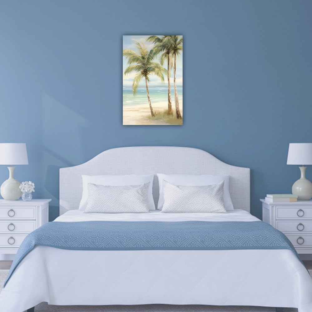 LURENCZH Tropical Beach Canvas Wall Art Seaside Palm Tree Picture Wall Decor Ocean Scenery Painting Prints for Bathroom Decor Framed(Beach-3,24.00" x 36.00")