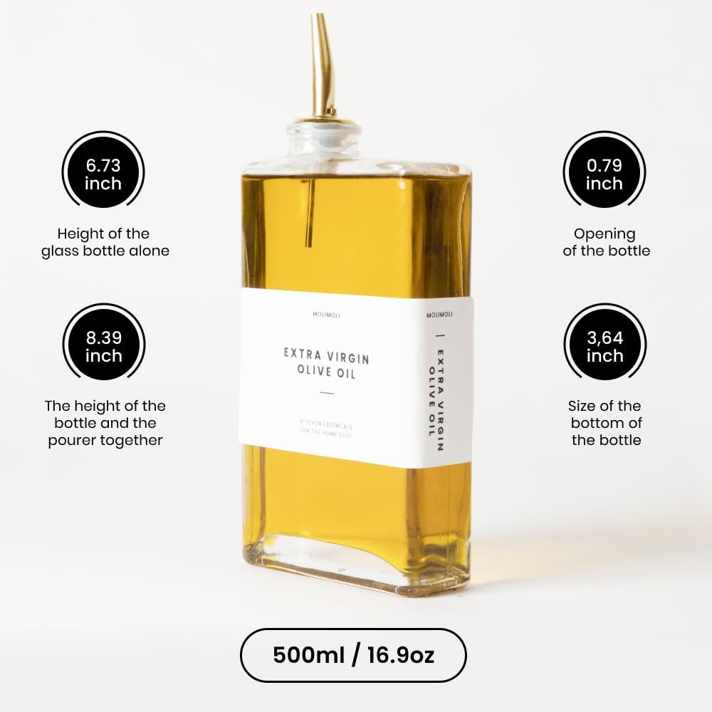 Molimoli Olive Oil Dispenser Bottle for Kitchen, Automatic Pourer, Glass Thin Bottle Dispenser for Kitchen, Olive Oil Cruet, | Set of 2 - Gold