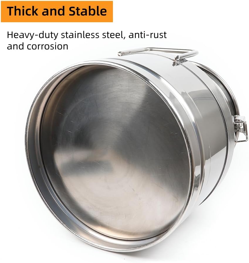 Stainless Steel Milk Can, 60L/15.9 Gallon Heavy Duty Airtight Storage Canister Milk Bucket with Lid, Embedded Silicone Milk Jug Wine Pail Water Cereals Bucket with Three Latches and Two Handles