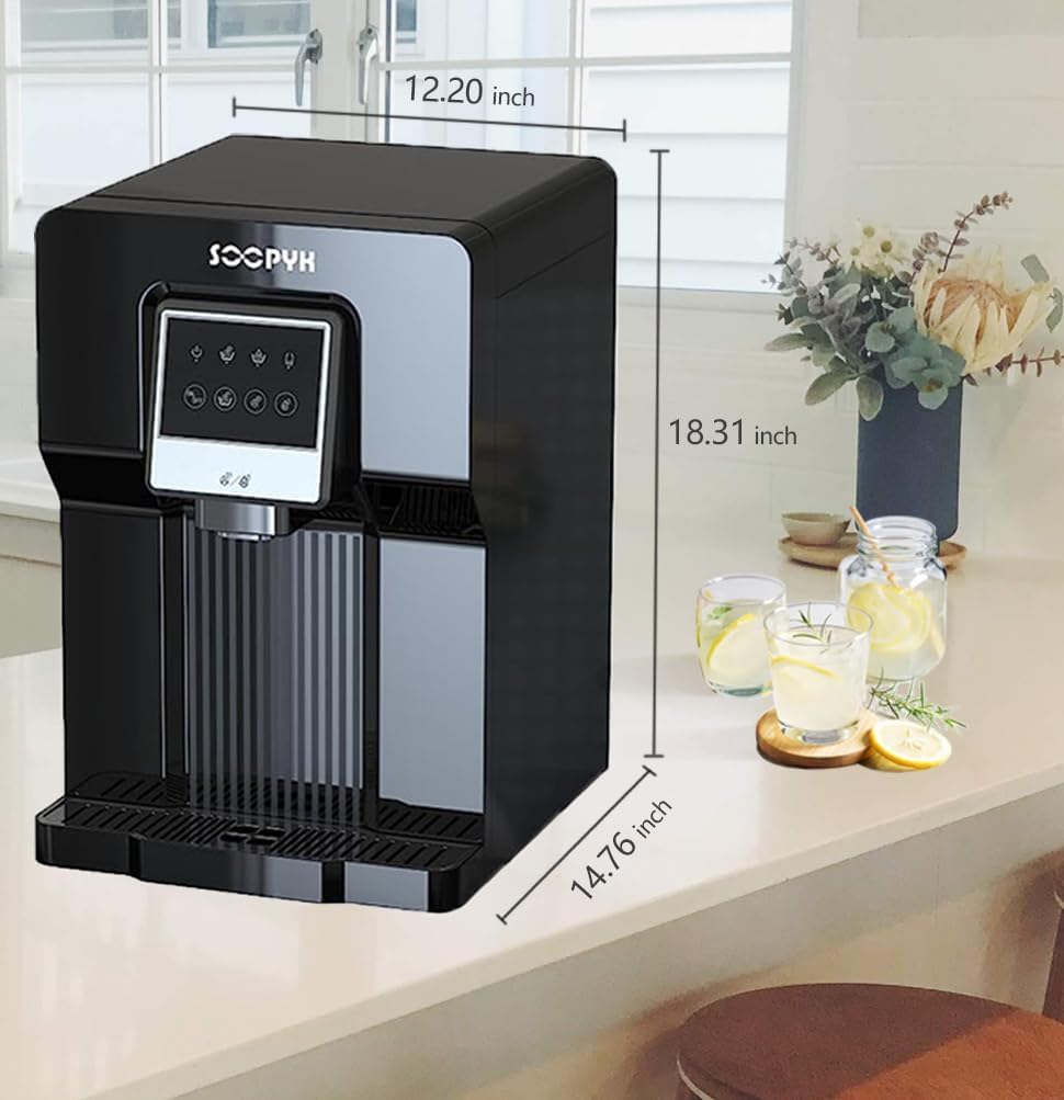 Countertop Bottleless Water Cooler Dispenser and Ice Maker with Water Line 17 lbs Daily Capacity Black(NO HOT Water/NO Filters)