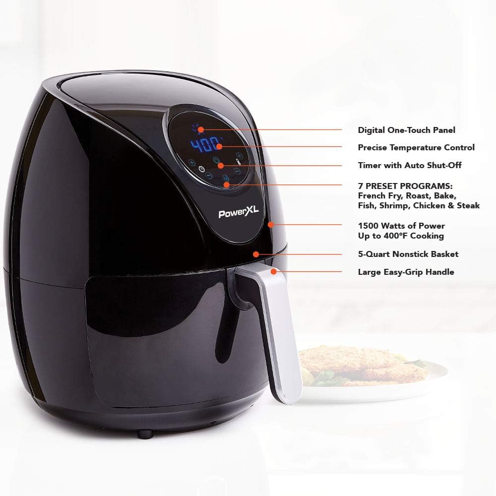 PowerXL Air Fryer 4 QT Maxx, Special Edition 2022, Extra Hot Air Fry, Cook, Crisp, Broil, Roast, Bake, High Gloss Finish, Black (4 Quart)