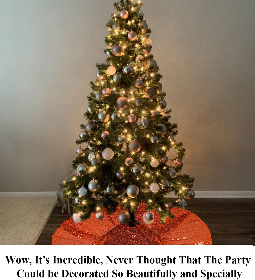Partisout Orange Sequin Tree Skirt Glitter Christmas Skirts 48 Inch Cotton Colorful for Halloween Trees