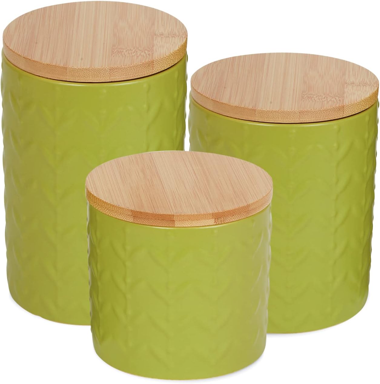 DII Kitchen Accessories Collection, Textured Matte Ceramic Canister Set, Avocado, Vine, 3 Piece