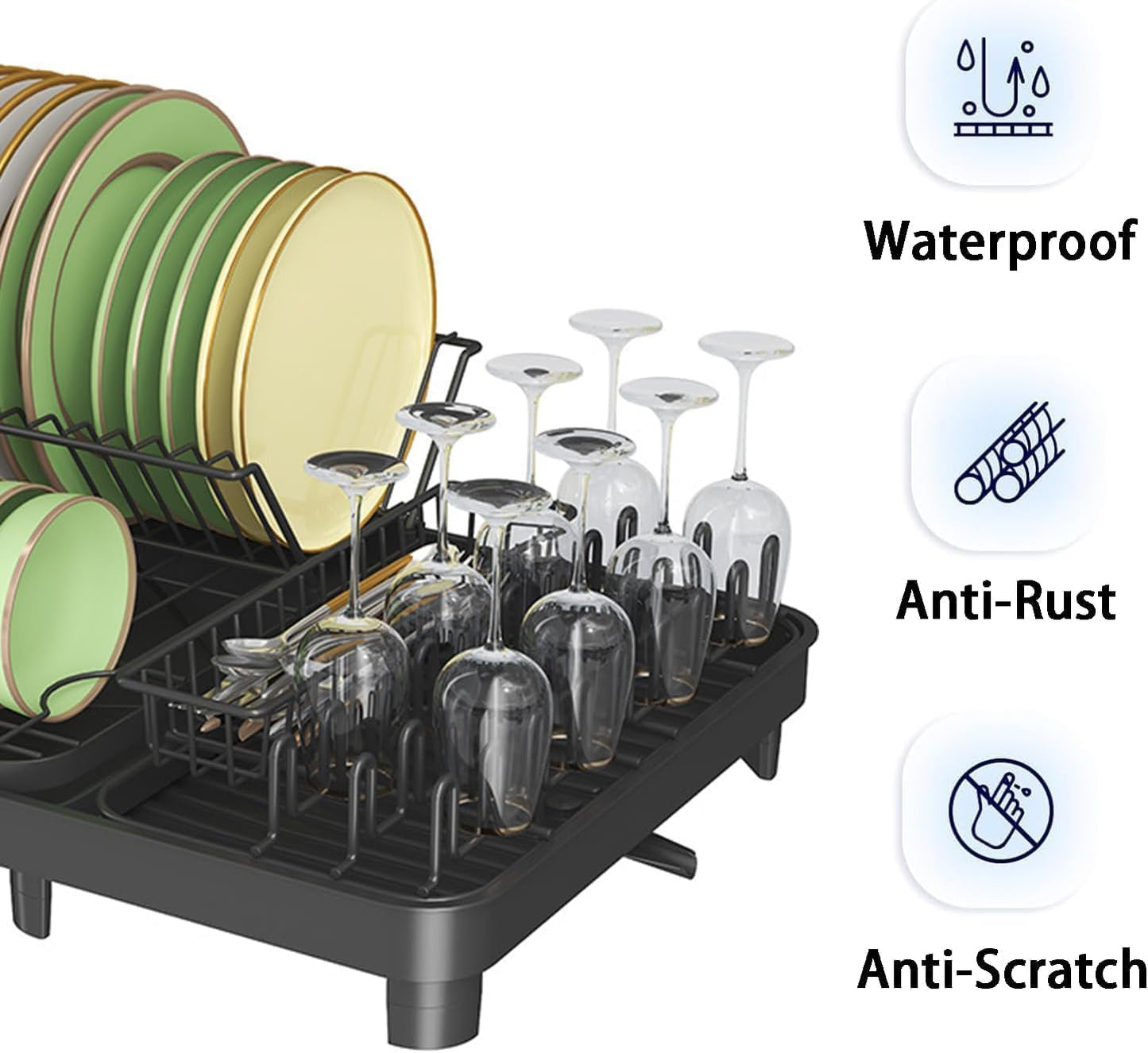 LEMIKKLE Dish Drying Rack, Large-Capacity Dish Drainer with Cutlery Holder Rotatable Water Drainer for Kitchen Counter,20.5" D x 16.1" W x 5.5" H