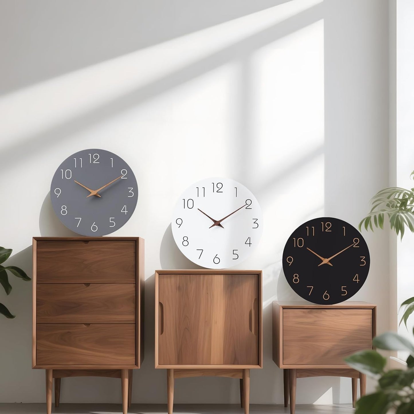 Mosewa Wall Clock 8 Inch Black Battery Operated Silent Non Ticking Simple Minimalist Rose Gold Numbers Decorative for Bedroom Living Room Kitchen Home Bathroom Office