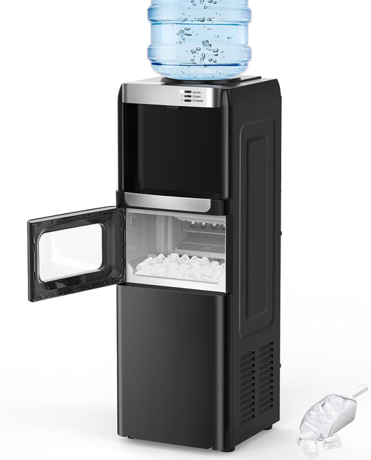 COWSAR 3-in-1 Water Cooler with Ice Maker, Hot & Cold Top Loading, Water Dispenser for 5 Gallon Bottle, 33LBS/24H Ice Maker with Child Safety Lock, Black