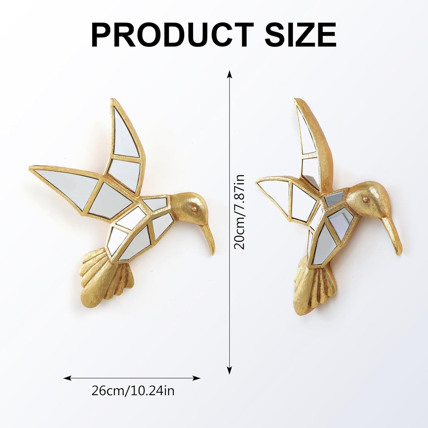 Vintage Wall Sculpture Animals Gold Bird Mirrors - Gold Resin Hummingbird and Glass Wall Decor, Perfect for Victorian and European Themed Homes