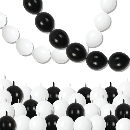 Black and White Quick Link Balloons, 100PCS Latex Linking Balloons for Making Balloon Wall Balloon Arch Balloon Chains and Wedding Birthday Baby Shower Engagement Graduation Party Decorations (6inch)