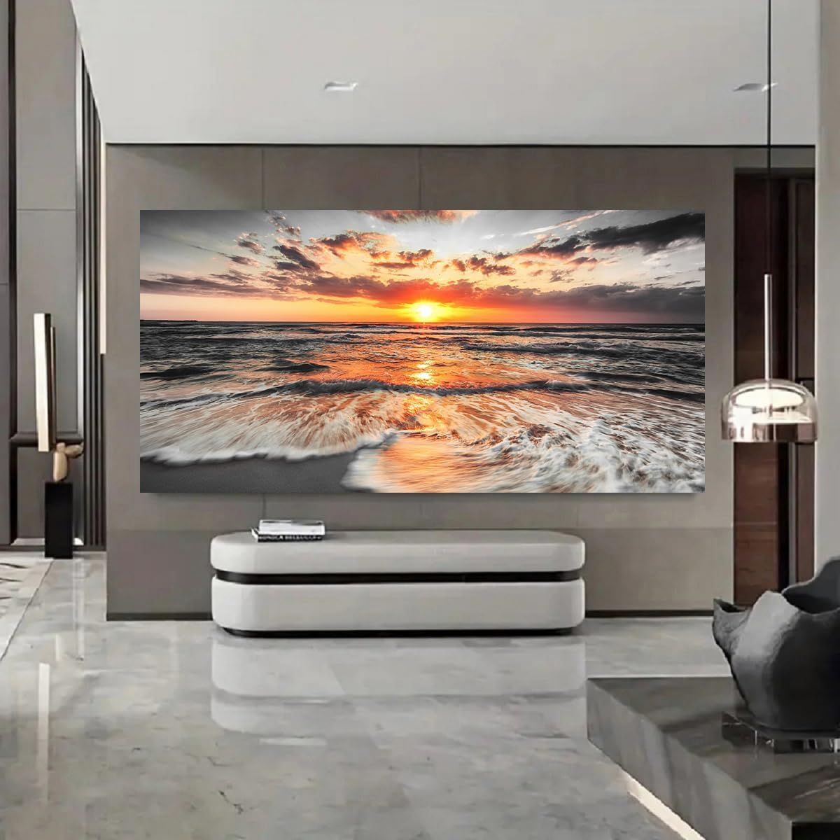 Yxbhhym-Bedroom Wall Decor Beach Wall Art Black and White Sunset Canvas Prints Art Seascape Prints Poster Ocean Room Decor Painting Large Pictures for Living Room Wall Decoration Office Décor