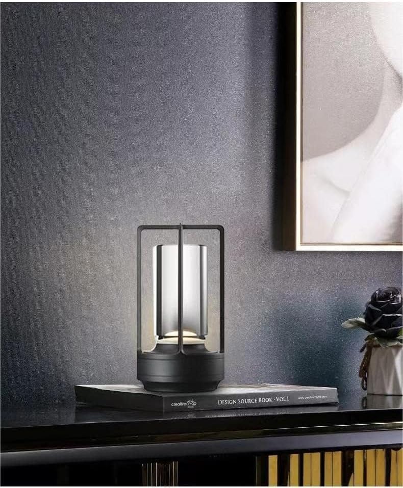 Portable Metal Table Lamp for Indoor/Outdoor ,Rechargeable Cordless LED Lamp, 3-Colour Infinitely Dimming Battery Powered Small Desk Lamp, Restaurant/Bedroom/Bar/Coffee Shop/Camping Light (Black)
