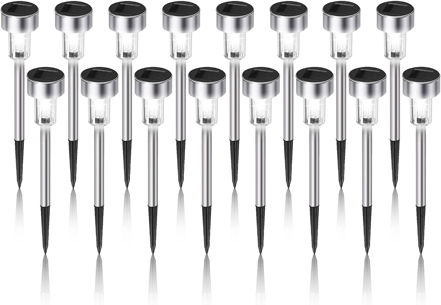 Solar Lights Outdoor Waterproof, Stainless Steel LED Landscape Lighting, Solar Garden Lights Solar Powered, Outdoor Solar Lights for Yard, Pathway, Walkway, Patio , Lawn - 16 Pack ( Cold White )