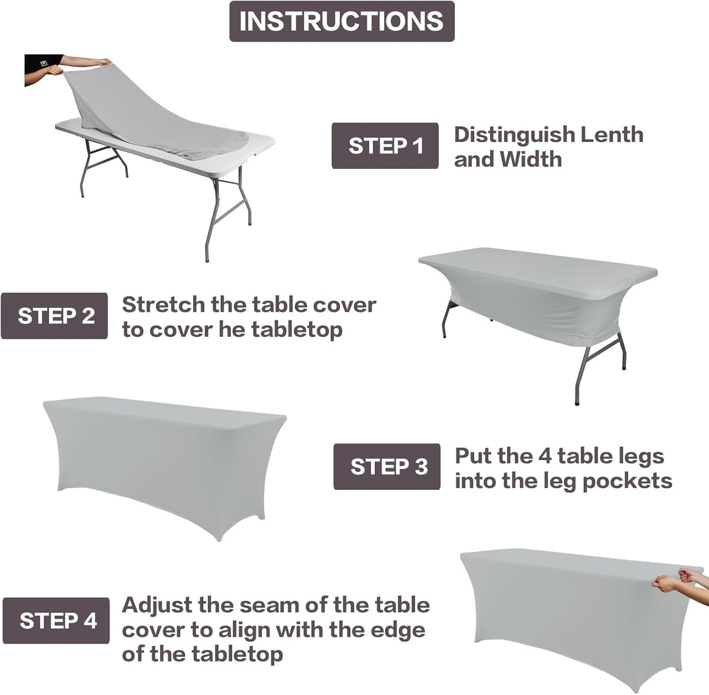 IVAPUPU 2 Pack 6FT Table Cloth for Rectangular Fitted Events Stretch Grey Table Covers Washable Cover Spandex Tablecloth Protector for Party, Wedding, Cocktail, Banquet, Festival