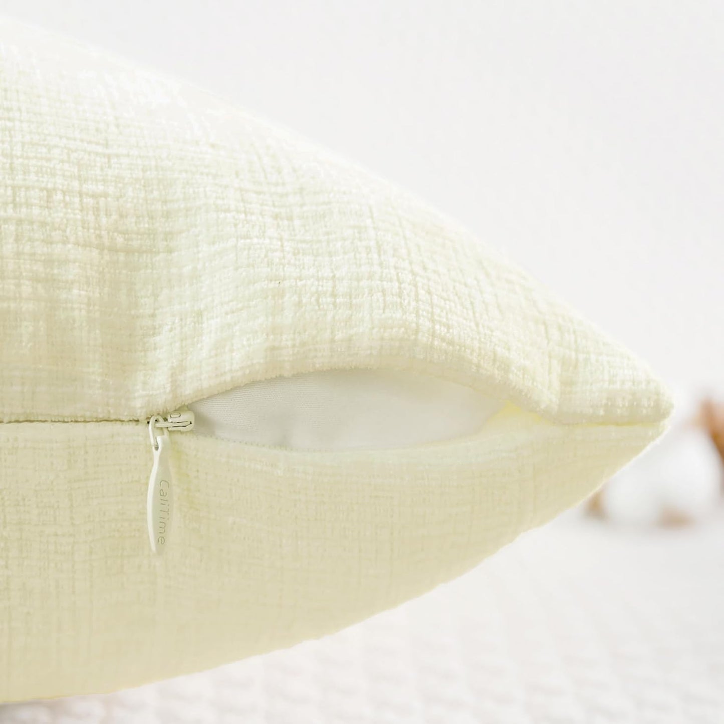 CaliTime Throw Pillow Covers Decorative 12 X 20 Inches Pack of 2 Cozy Chenille Cushion Cases for Couch Sofa Bed Living Room Home Beige