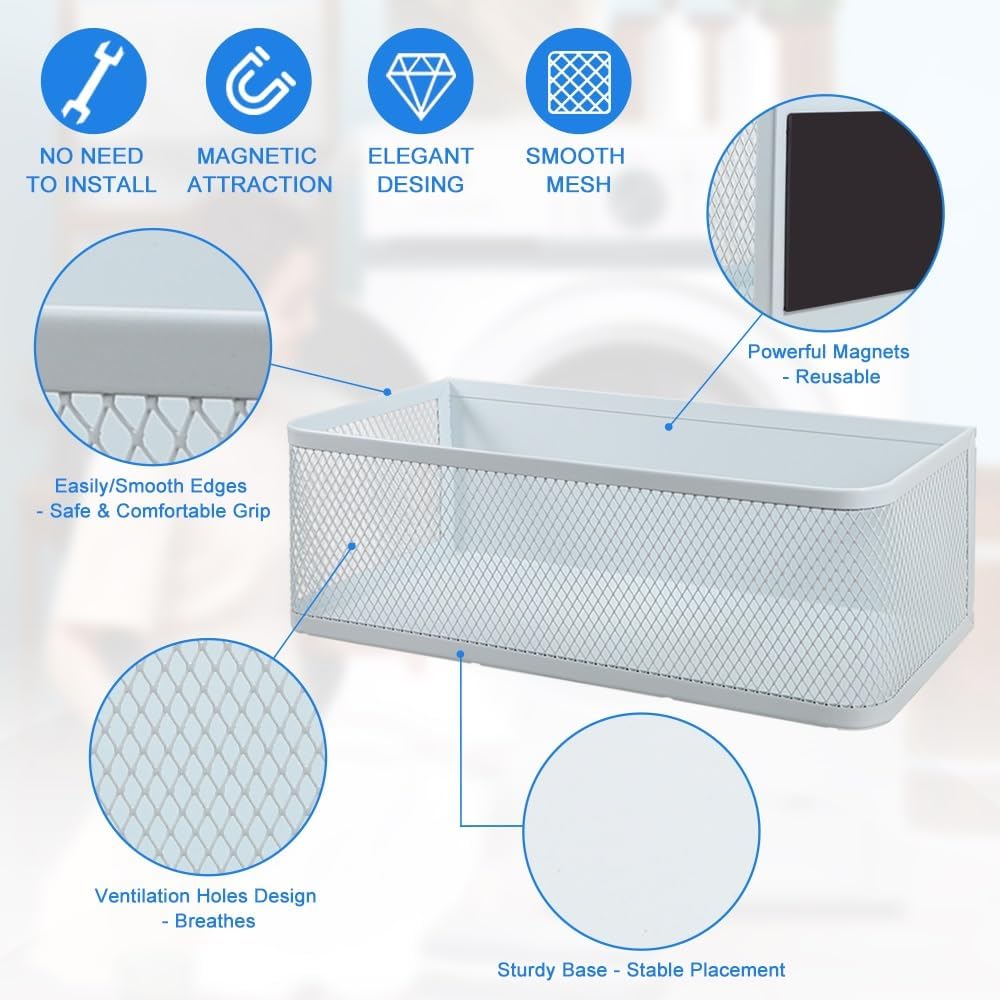 Picowe Magnetic Laundry Organizer, Extra Large Magnet Basket for Laundry Room,16.5lb Capacity Magnetic Shelf for Washer /Dryer, Fridge & Small Spaces (XL, White)