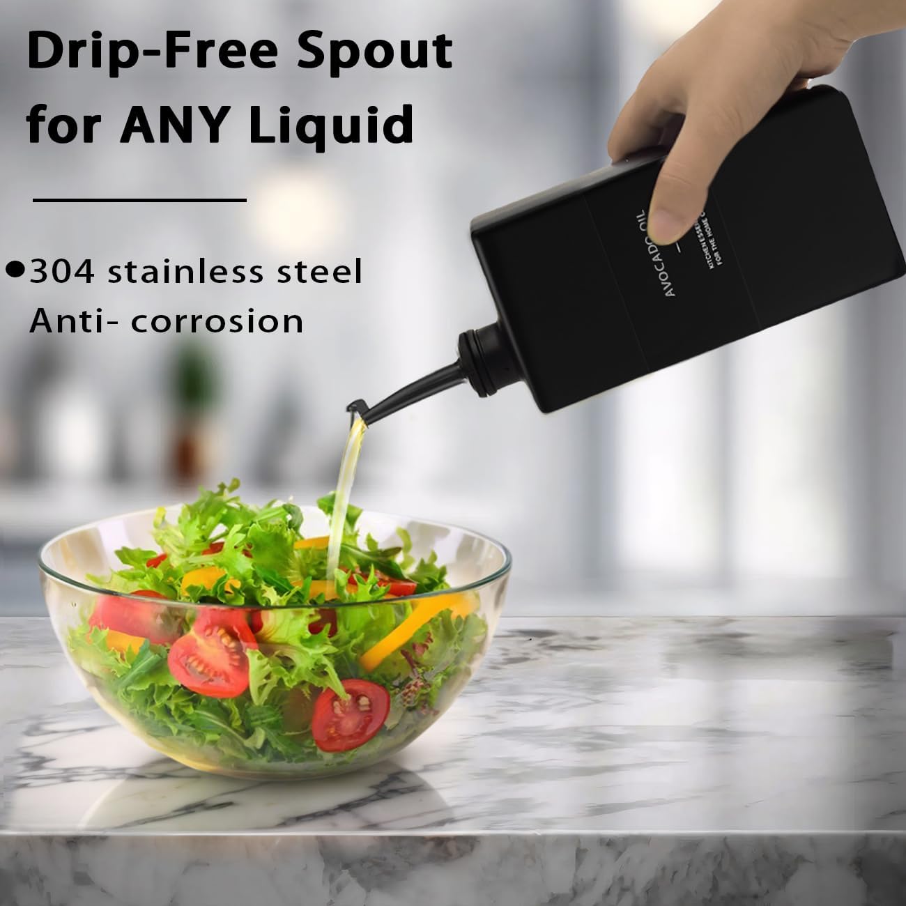 Olive Oil Dispenser Bottle for Kitchen 16.9oz, Glass Oil Bottles and Vinegar Dispenser Set, Decorative Avocado Oil Dispenser Set (Black, Set of 2)