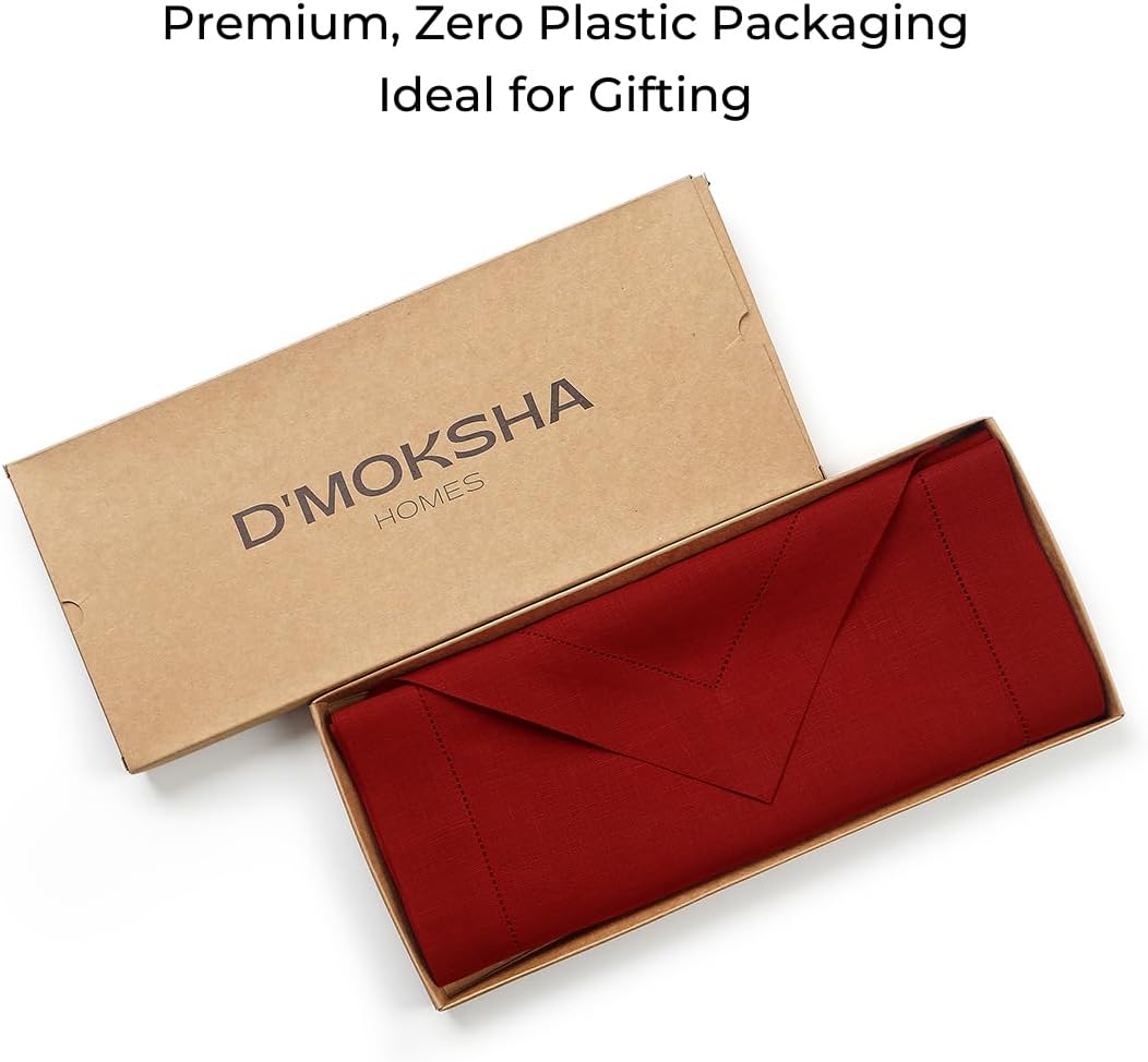 D'Moksha Homes Red Linen Table Runner 120 Inches Long - 100% Pure Linen Diamond Table Runner 14 x 120 Inch for Dining, Fall and Halloween - Machine Washable