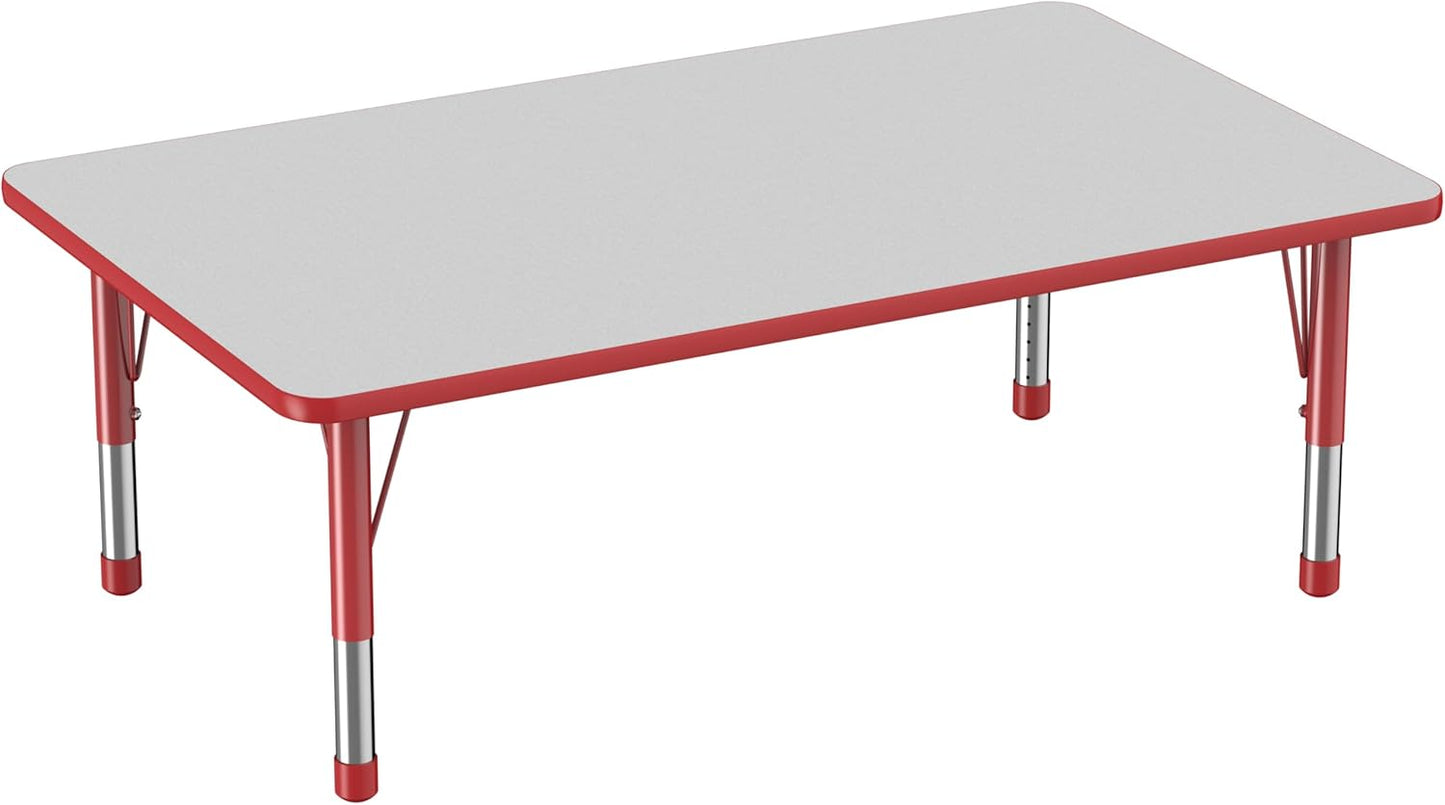 Factory Direct Partners FDP Rectangle Activity School and Classroom Kids Table (36 x 60 inch), Toddler Leg, Adjustable Height 15-24 inches - Gray Top and Red Edge