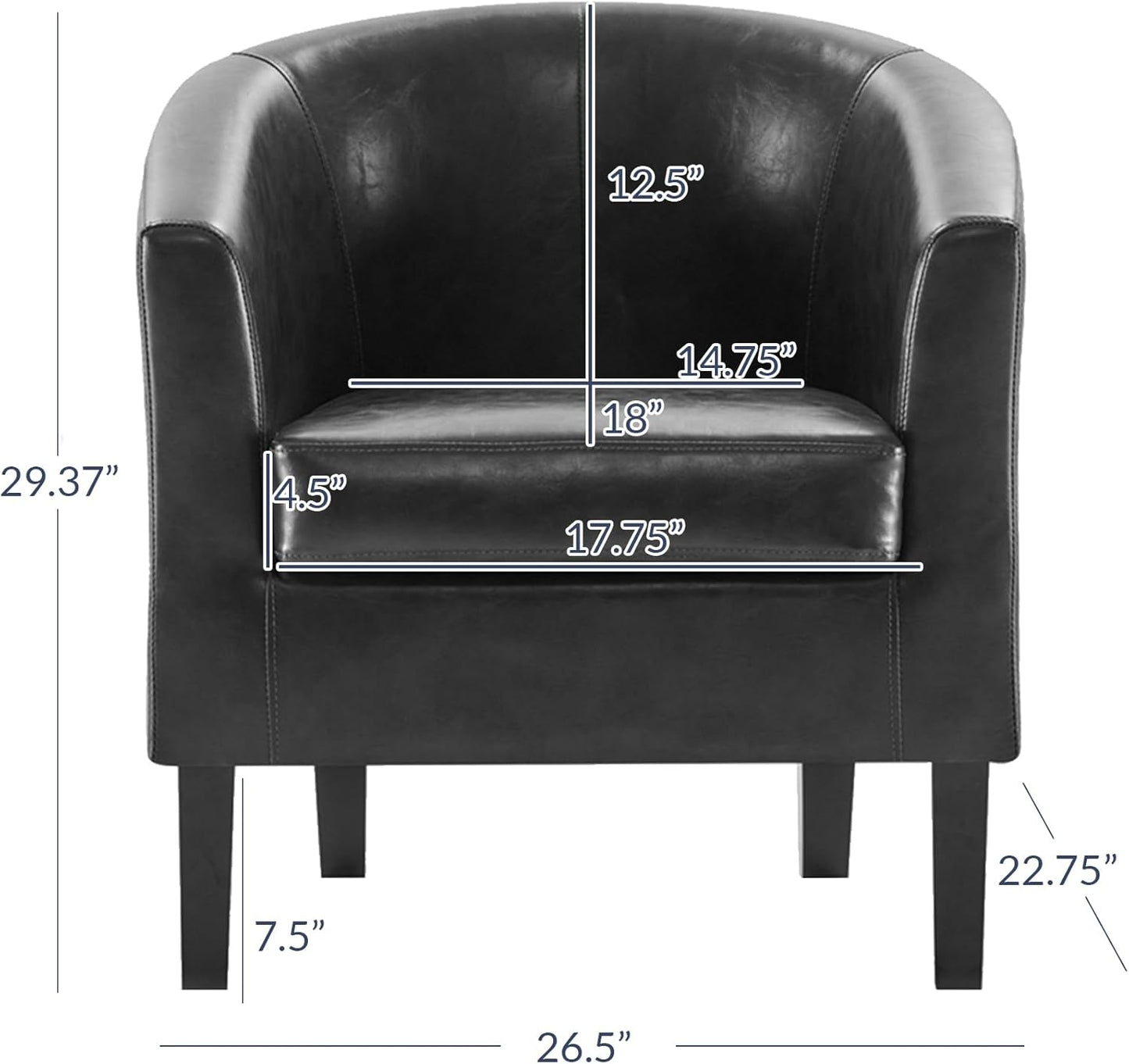 BELLEZE Accent Barrel Chair, Club Tub Sofa Corner Chair with Flared Legs and Cozy Soft Padding for Living Room Bedroom Waiting Room - Black