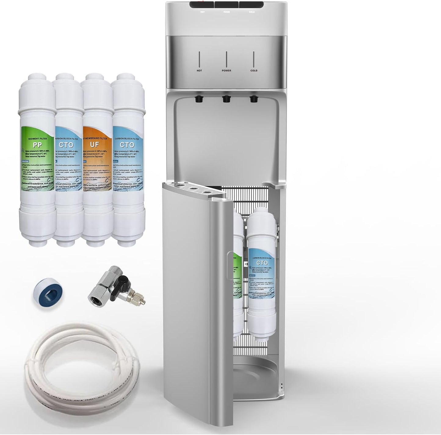 Self Cleaning Bottleless Water Cooler Dispenser with 4 Stage Water Filter 3 Temperature Settings Silver