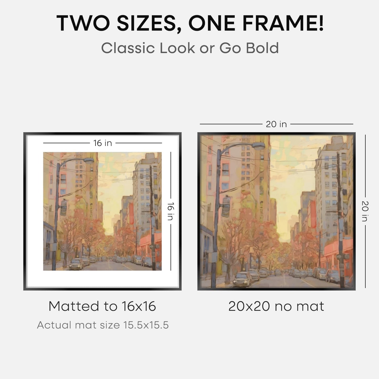 Homeforia 20x20 Picture Frame Black, High End Metal 20x20 Square Poster Frame Matted to 16x16 Print, 20 x 20 Black Frames with Mat 16 x 16 Photo, 20by20 Thin Frames, Tempered Glass, Wall Kit, Set of 1