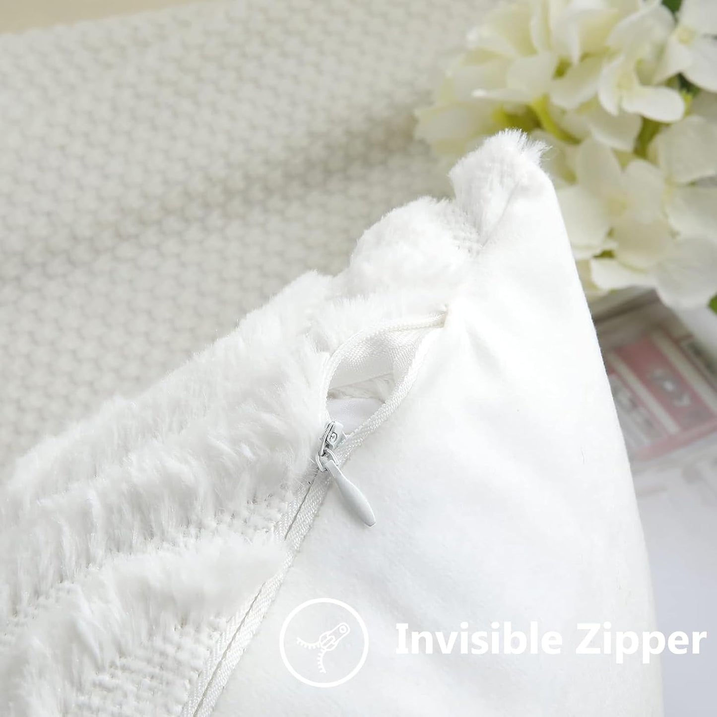 decorUhome Fall Throw Pillow Covers 22x22 Inch Set of 2, Soft Plush Decorative Faux Fur White Solid Couch Pillow Covers, Accent Farmhouse Neutral Square Euro Pillow Cases for Sofa Bed Living Room