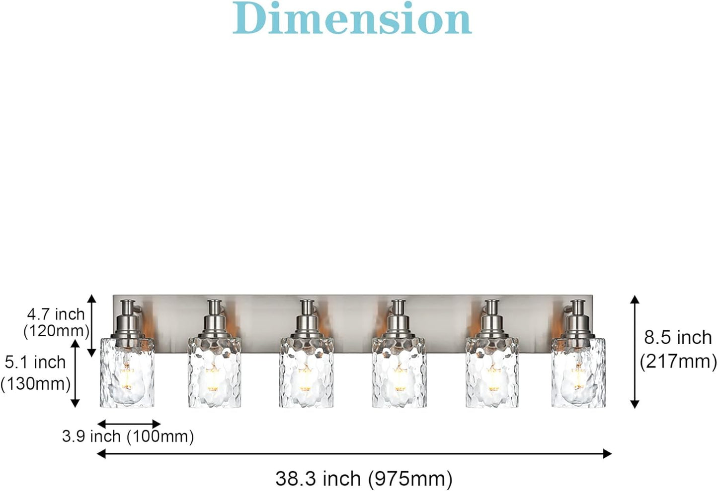 BONLICHT Vanity Light Fixture Brushed Nickel 6-Light Modern Farmhouse Wall Sconce Bathroom Lighting with Hammered Glass Industrial Wall Mount Lights for Kitchen Dining Room Cabinet Corridor