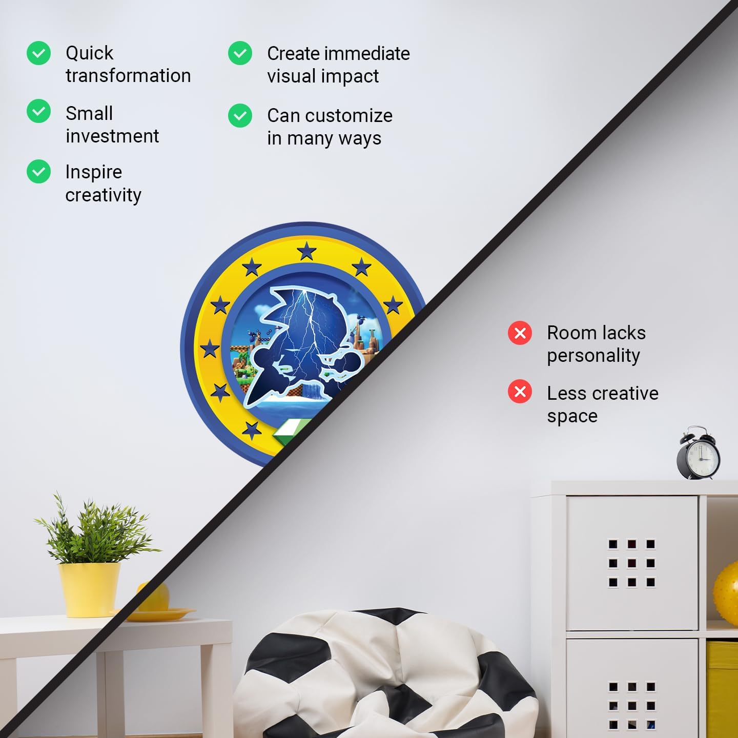 Speed Hero Wall Decal – Removable Vinyl Wall Art with Chaos Emerald Design – Gaming Room, Bedroom & Playroom Decor (Electric Hero)