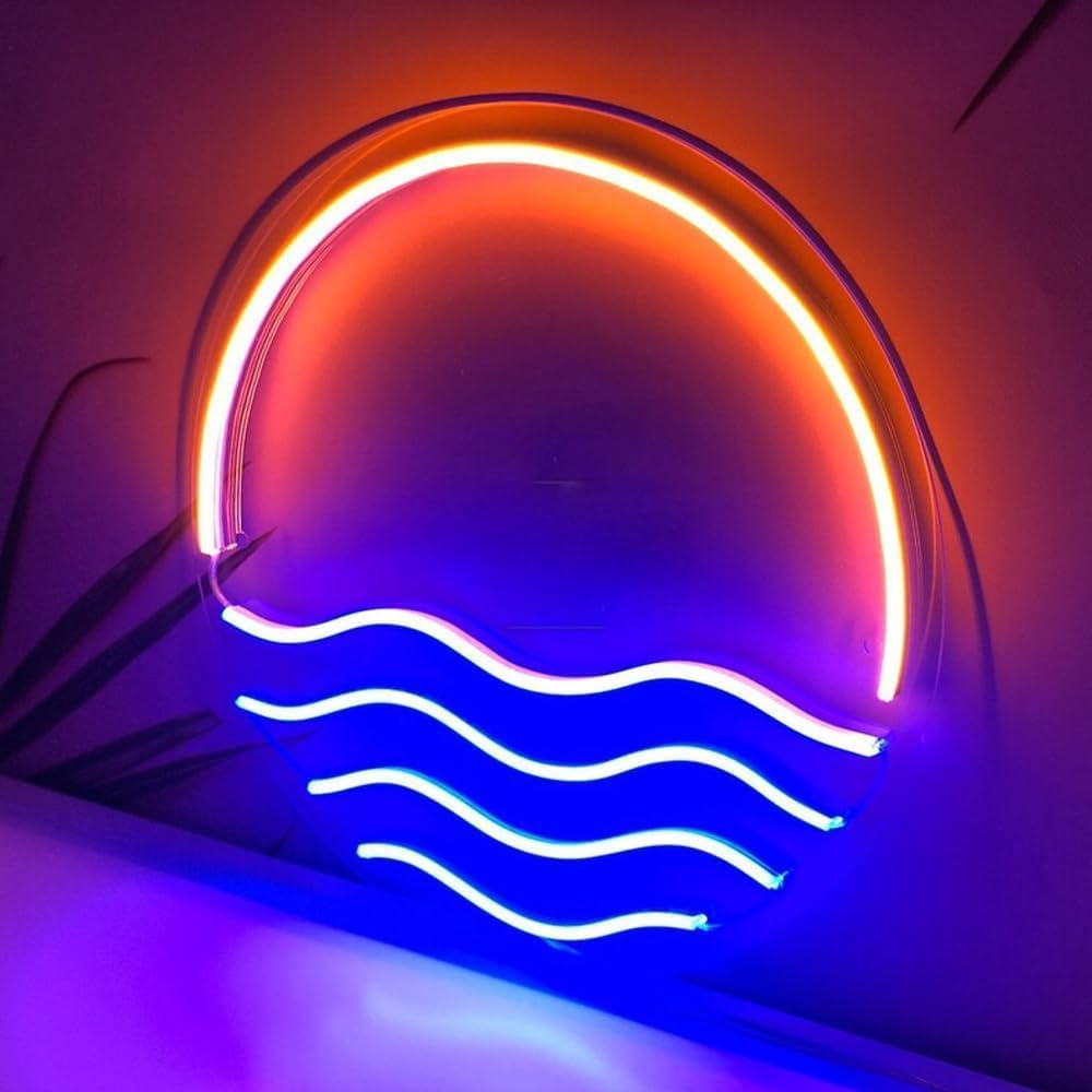 LED Decorative Lights USB Mountains Sunrise Sunset Led Neon Signs Home Decoration Wall Art Holiday Gift Brightness Adjustable 15''x15''
