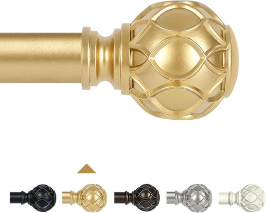 Gold Adjustable Curtain Rods for Windows:72-144 Inch Farmhouse Heavy Duty Long Curtain Rod for Bedroom Living Room,Boho Decorative Rustic Drapery Rods with Vintage Coastal Finials,Brass Gold